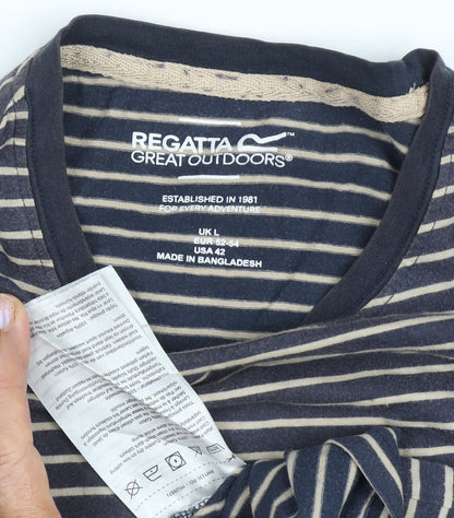 Regatta Men's Blue Stripe T-Shirt L Cotton Blend