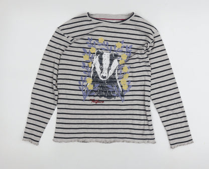 FatFace Women's Grey Striped Jersey T-Shirt Size 10/11