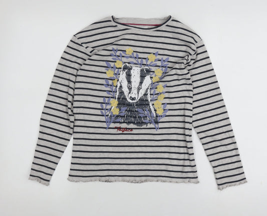 FatFace Women's Grey Striped Jersey T-Shirt Size 10/11