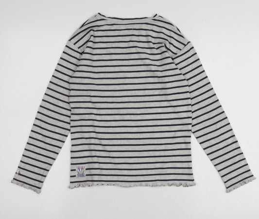 FatFace Women's Grey Striped Jersey T-Shirt Size 10/11