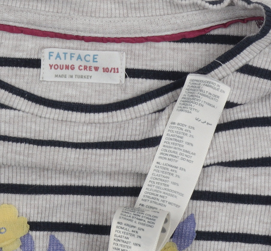 FatFace Women's Grey Striped Jersey T-Shirt Size 10/11