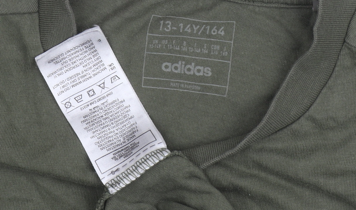 Adidas Boys Green T-Shirt, Size 13-14, Graphic Logo, Casual