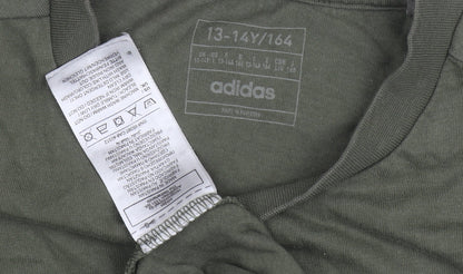 Adidas Boys Green T-Shirt, Size 13-14, Graphic Logo, Casual