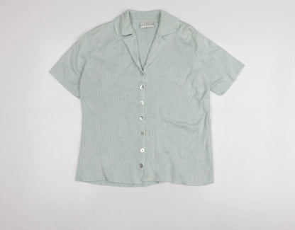 Modern Classics Women's Green Short Sleeve Collared Button Front Knit Top