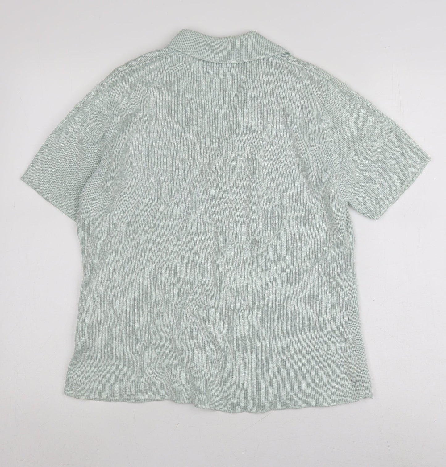 Modern Classics Women's Green Short Sleeve Collared Button Front Knit Top