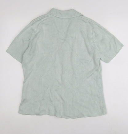 Modern Classics Women's Green Short Sleeve Collared Button Front Knit Top