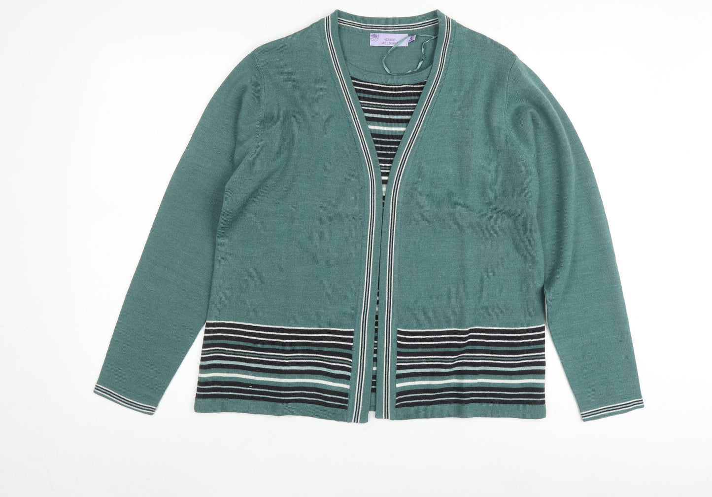 Honor Millburn Women's Green Cardigan M Striped
