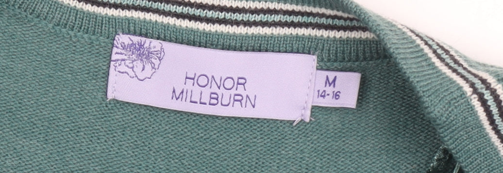 Honor Millburn Women's Green Cardigan M Striped