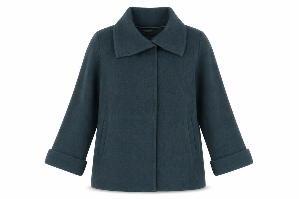 Paul Costelloe Women's Green Wool Coat Size 8 Zip Collared