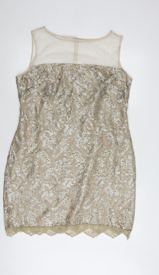 Coast Women's Beige Sleeveless Lace Dress Size 18