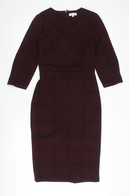 Warehouse Women's Brown Midi Plaid Sheath Dress Size 8