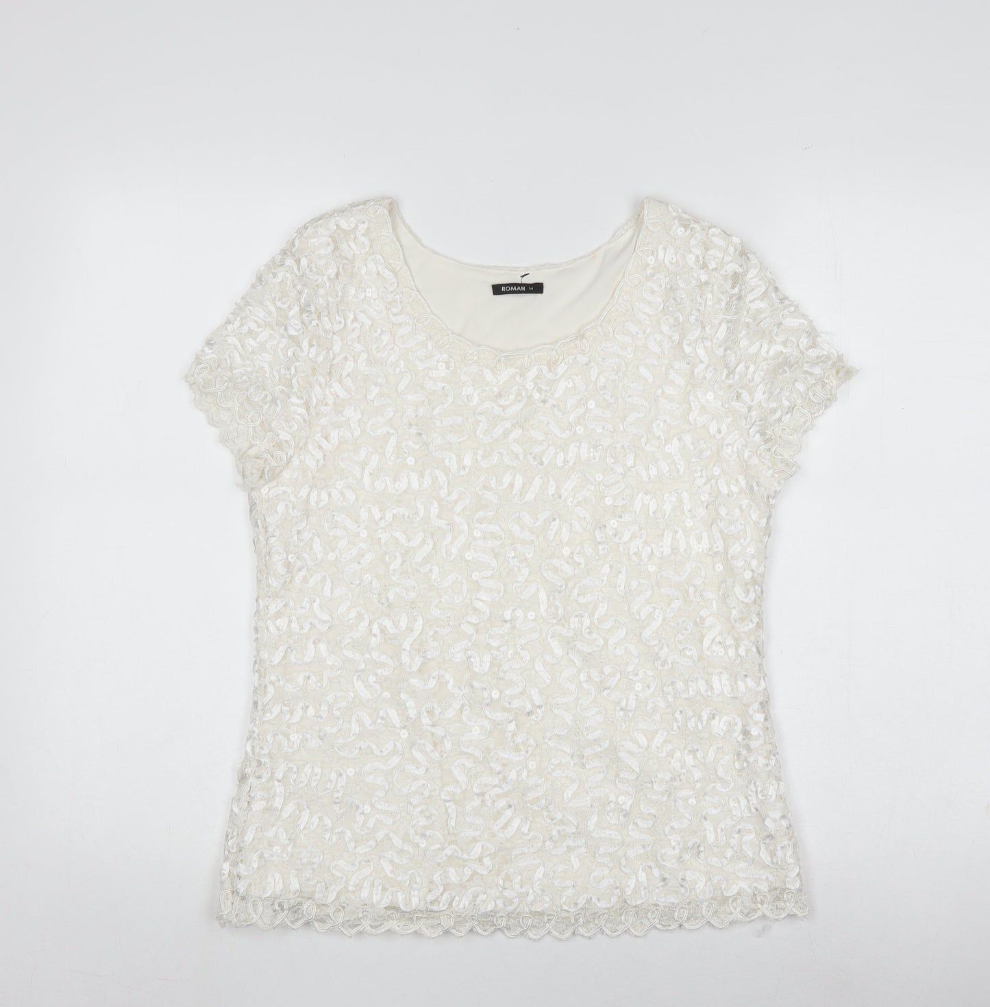Womens UK Size 14 Roman White Basic T-Shirt