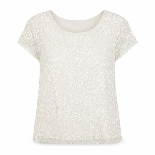 Front view of Roman Women's White Crochet Sequin T-Shirt, size 14