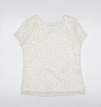 Womens UK Size 14 Roman White Basic T-Shirt