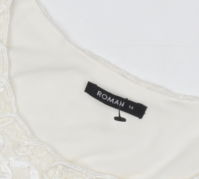 Womens UK Size 14 Roman White Basic T-Shirt
