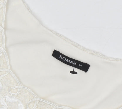 Womens UK Size 14 Roman White Basic T-Shirt
