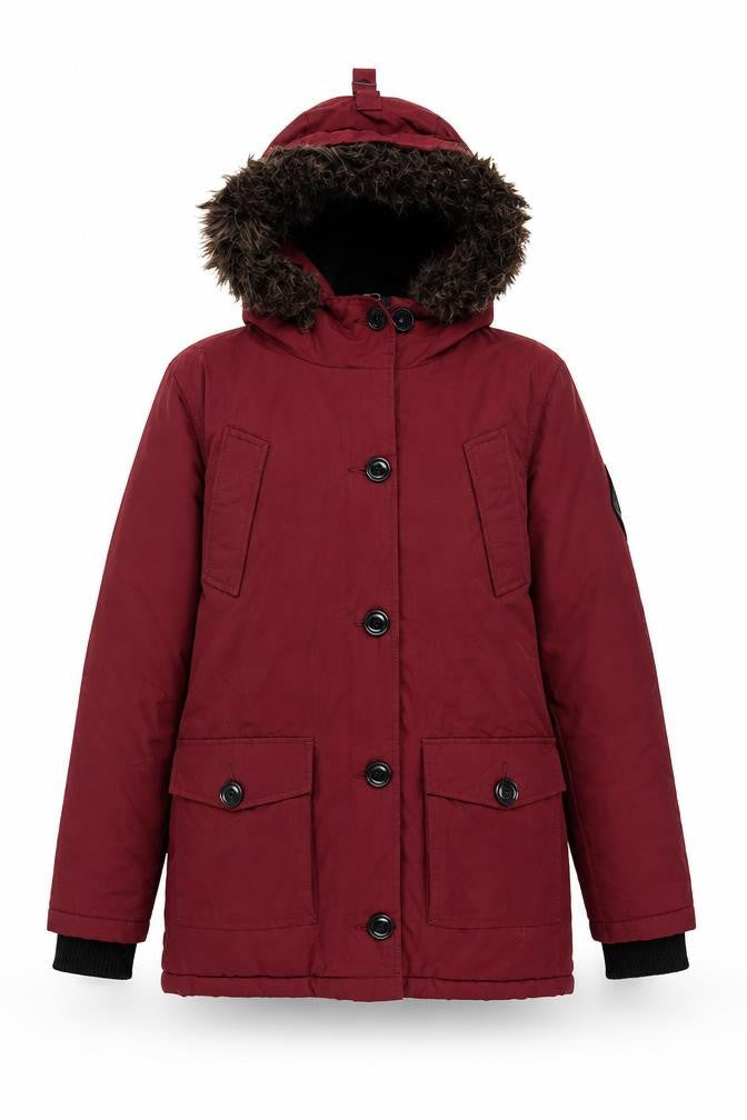 Womens UK Size XS Superdry Red Parka Coat