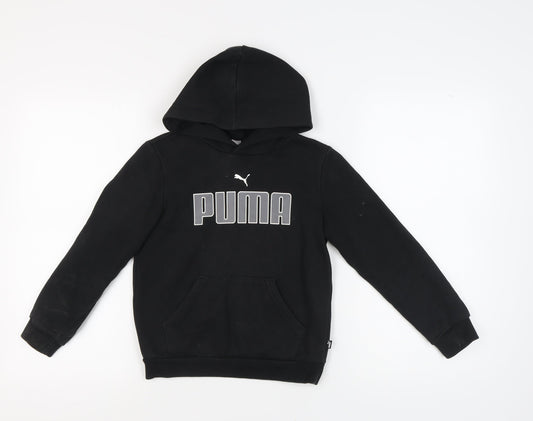 Puma Boys Black Pullover Hoodie 9-10 Years with Logo Print