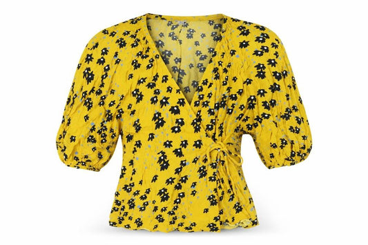 Womens UK Size 6 Jigsaw Yellow Wrap Blouse