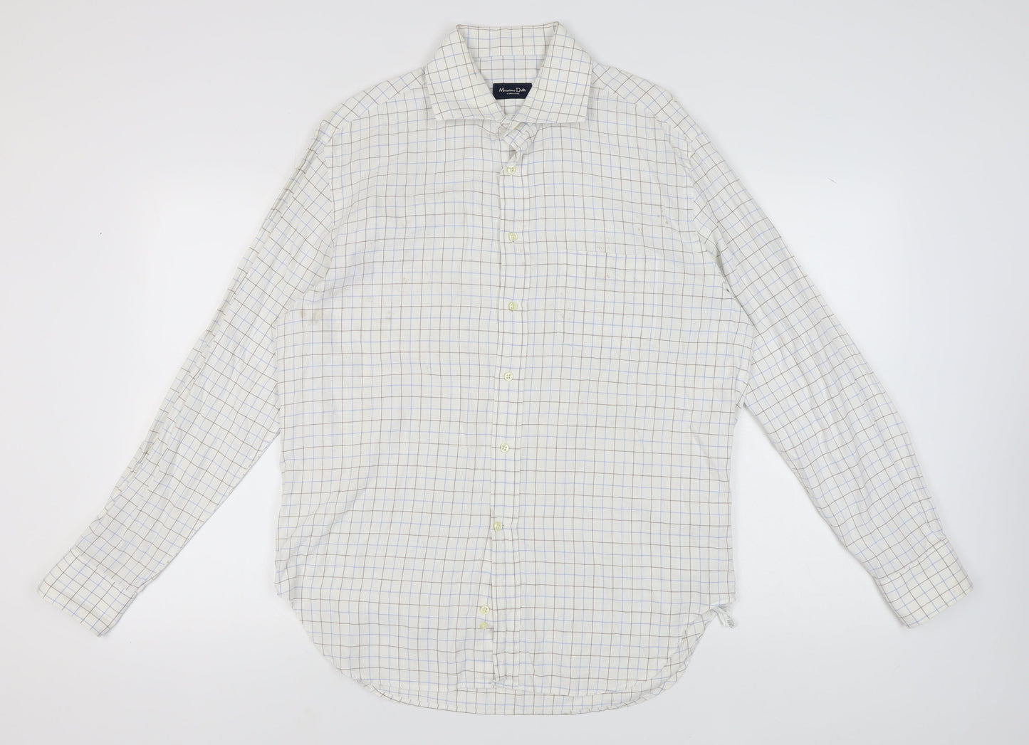 Massimo Dutti Men's White Check Long Sleeve Shirt, Size 44