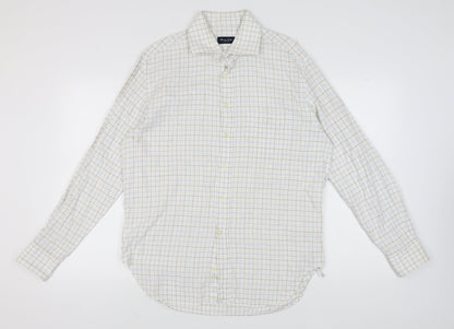 Massimo Dutti Men's White Check Long Sleeve Shirt, Size 44