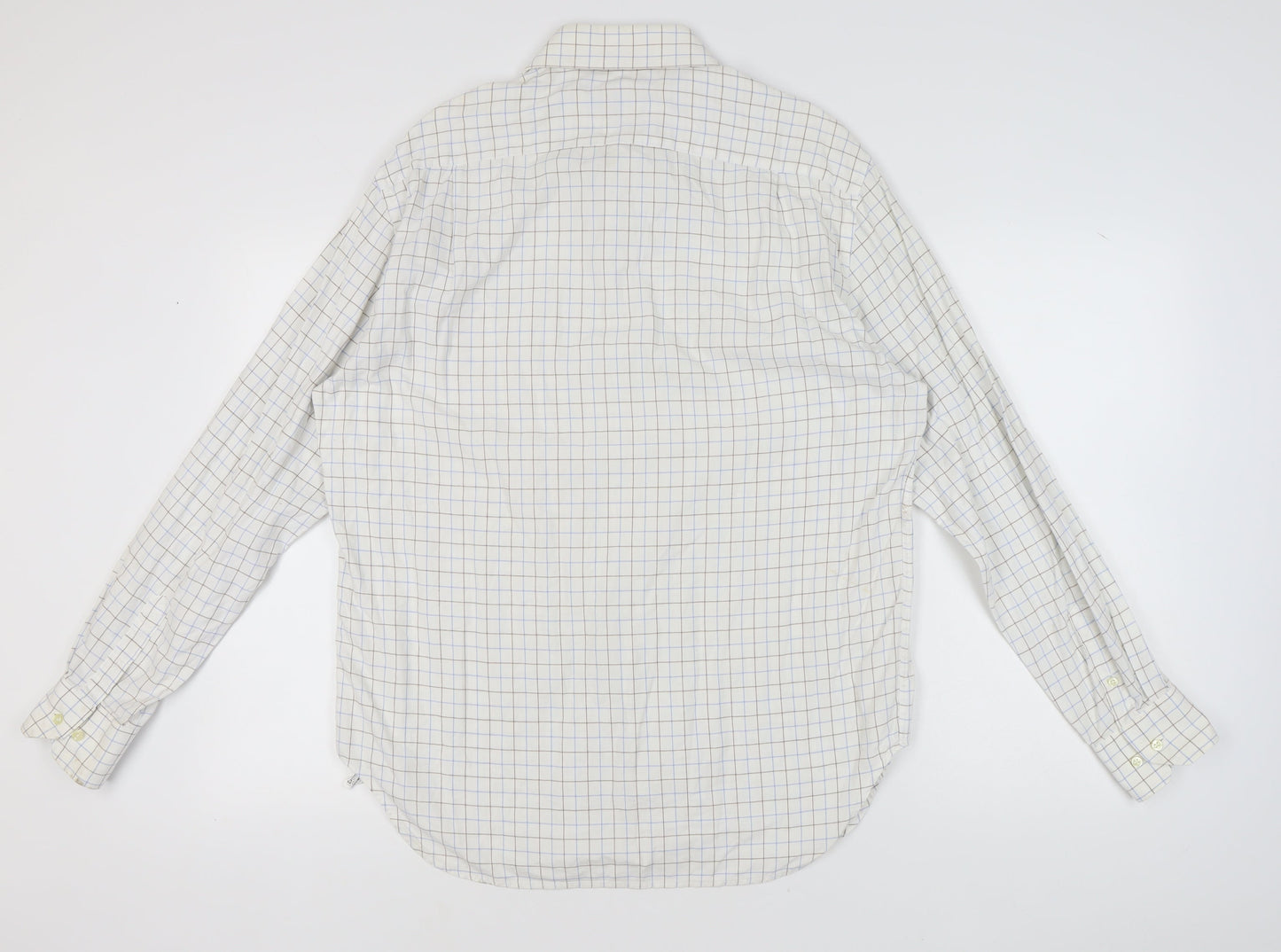 Massimo Dutti Men's White Check Long Sleeve Shirt, Size 44