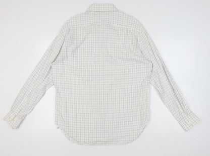 Massimo Dutti Men's White Check Long Sleeve Shirt, Size 44