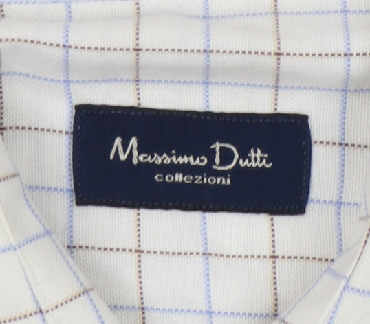 Massimo Dutti Men's White Check Long Sleeve Shirt, Size 44