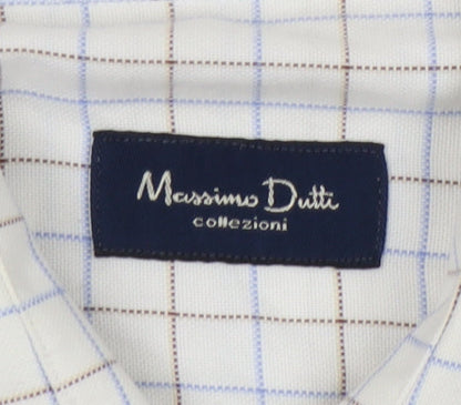 Massimo Dutti Men's White Check Long Sleeve Shirt, Size 44