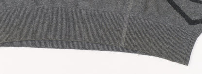 Jack & Jones Men's Grey Graphic V-Neck Pullover Jumper - L