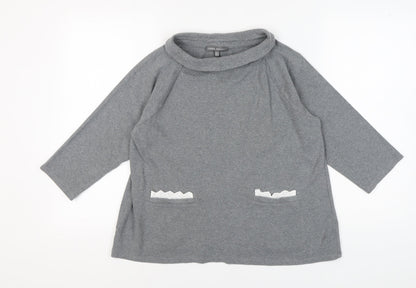 Laura Ashley Grey 3/4 Sleeve Top, UK 14, High Neck, Cotton
