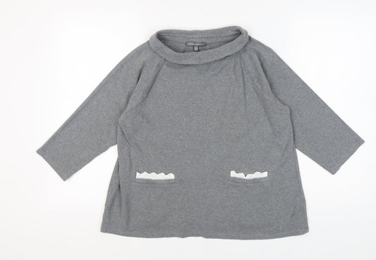 Laura Ashley Grey 3/4 Sleeve Top, UK 14, High Neck, Cotton