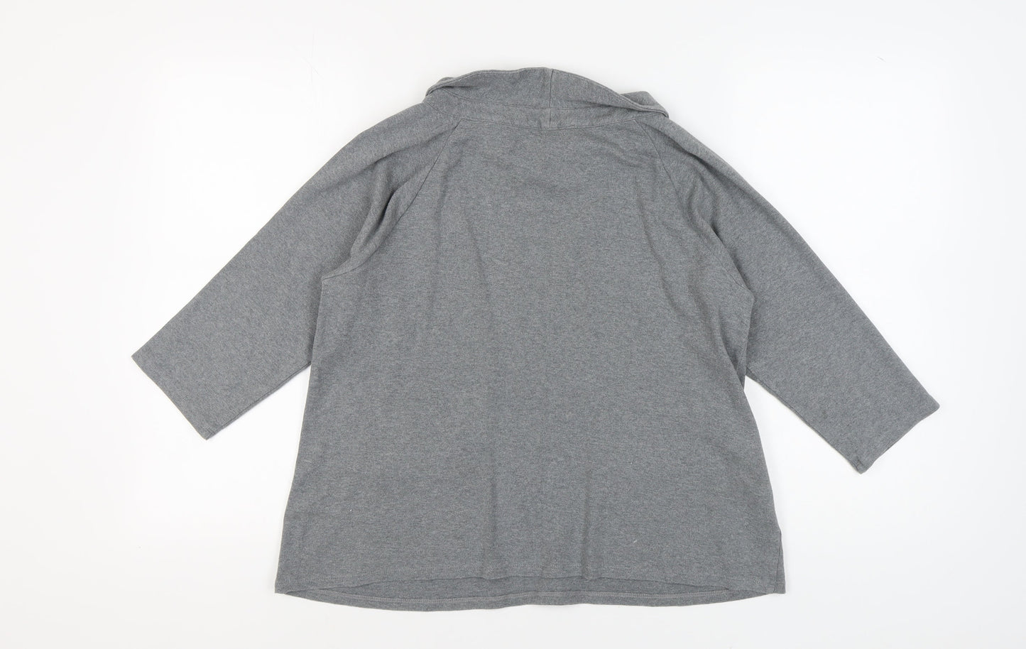 Laura Ashley Grey 3/4 Sleeve Top, UK 14, High Neck, Cotton