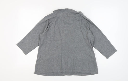 Laura Ashley Grey 3/4 Sleeve Top, UK 14, High Neck, Cotton