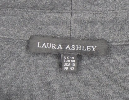 Laura Ashley Grey 3/4 Sleeve Top, UK 14, High Neck, Cotton