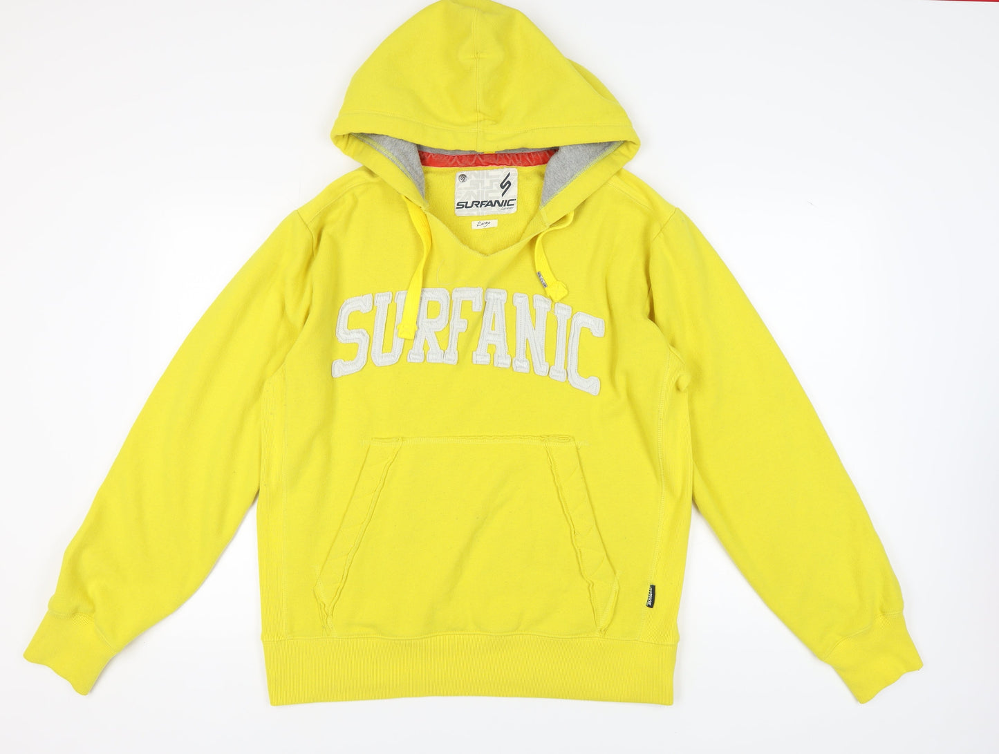 Surfanic Men's Yellow Pullover Hoodie, L, Logo Accents
