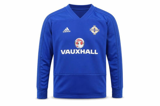 Front view of Adidas boys’ blue long sleeve football t-shirt 9-10y