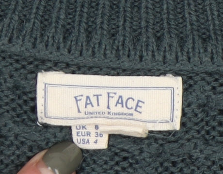 Womens UK Size 8 Fat Face Green Pullover Jumper