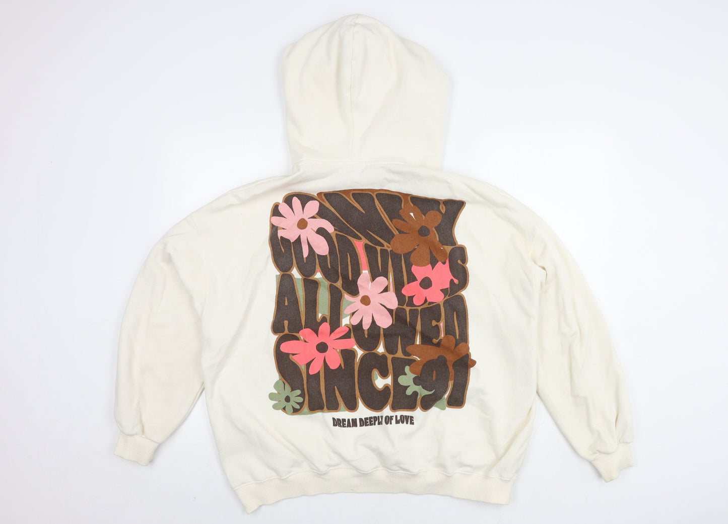 Teens UK Size L Pull&Bear Ivory Pullover Hoodie