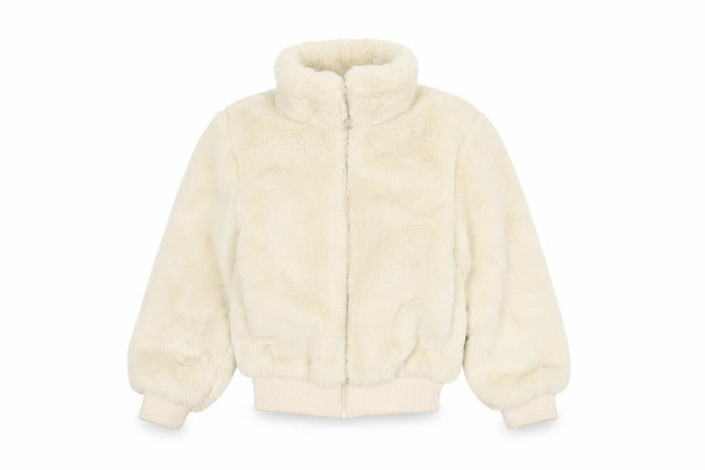 Front view of H&M girls’ ivory bomber jacket, size 11, years