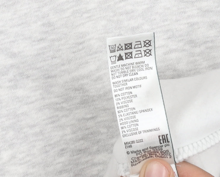 Marks and Spencer Girls Grey Hooded Hoodie - Size 13 Years