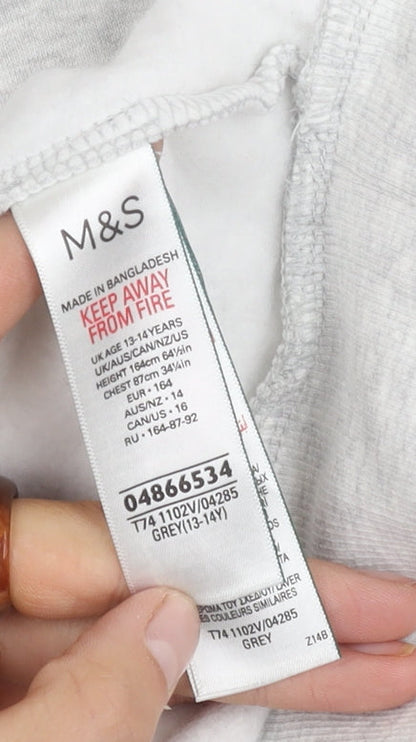 Marks and Spencer Girls Grey Hooded Hoodie - Size 13 Years