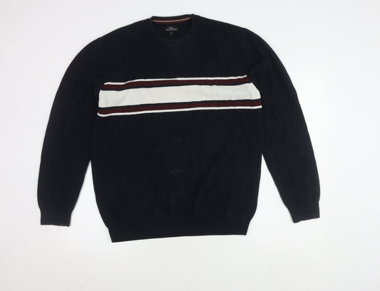 Next Men's XL Black Striped Pullover Jumper