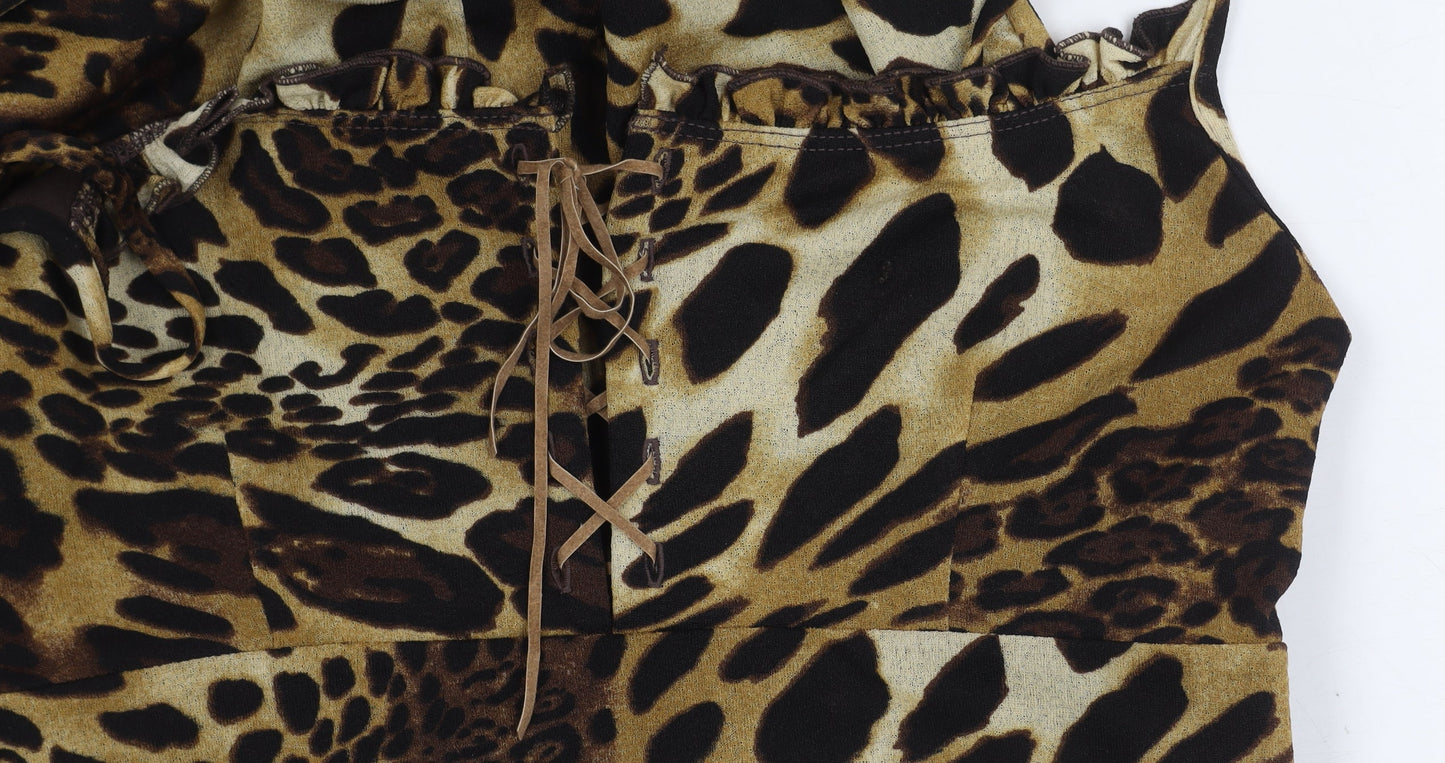 Dorothy Perkins Women's Brown Animal Print Dress, UK 12