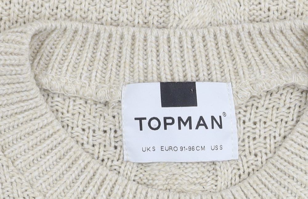 Topman Men's Beige Cable-Knit Pullover Jumper