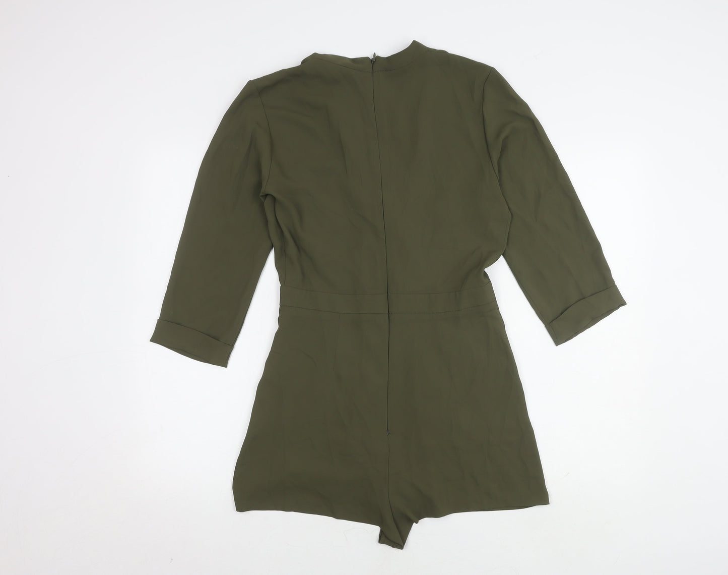Topshop Womens Green Playsuit UK 10 V-Neck 3/4 Sleeve