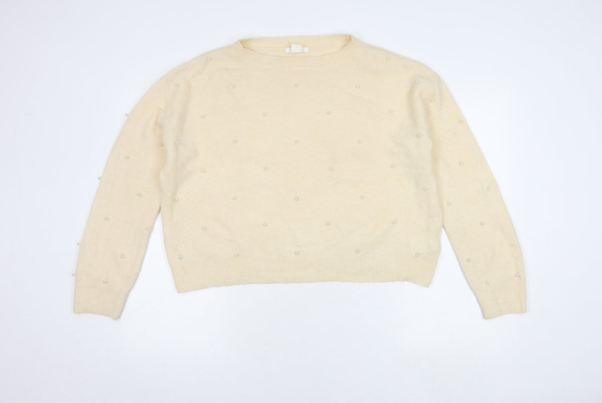 H&M Women’s Ivory Beaded Pullover Jumper S