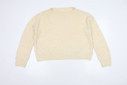 H&M Women’s Ivory Beaded Pullover Jumper S