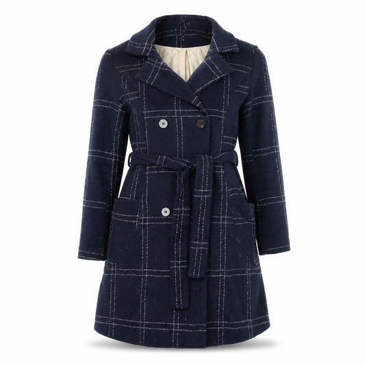 VILA Women's Blue Check Overcoat Size 10