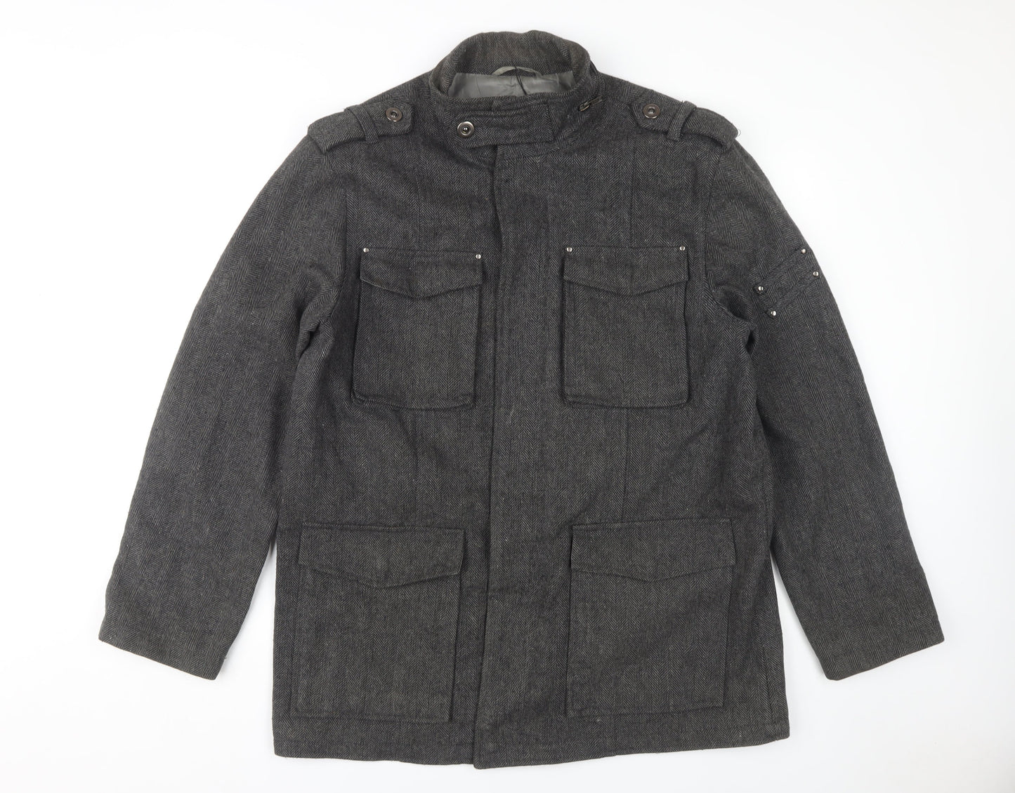Mens UK Size L butlerandwebb Grey Military Jacket